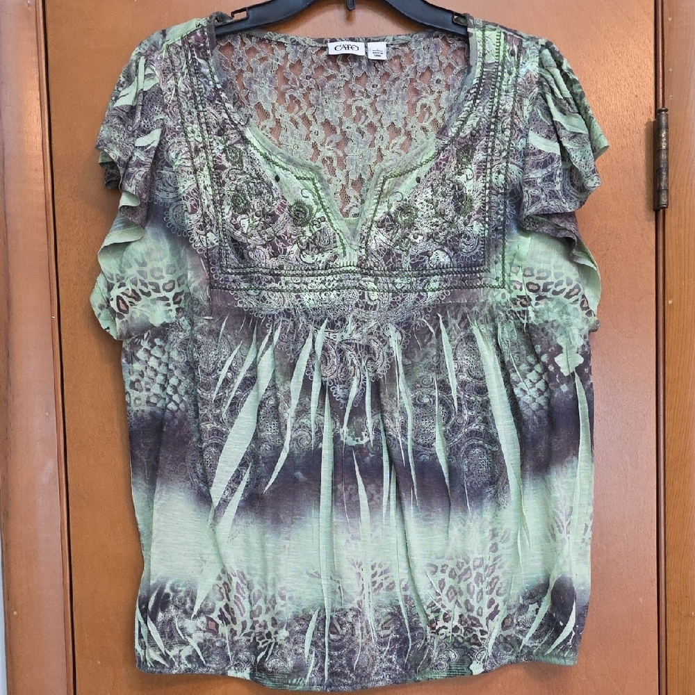 Cato Green and Black Lace Blouse